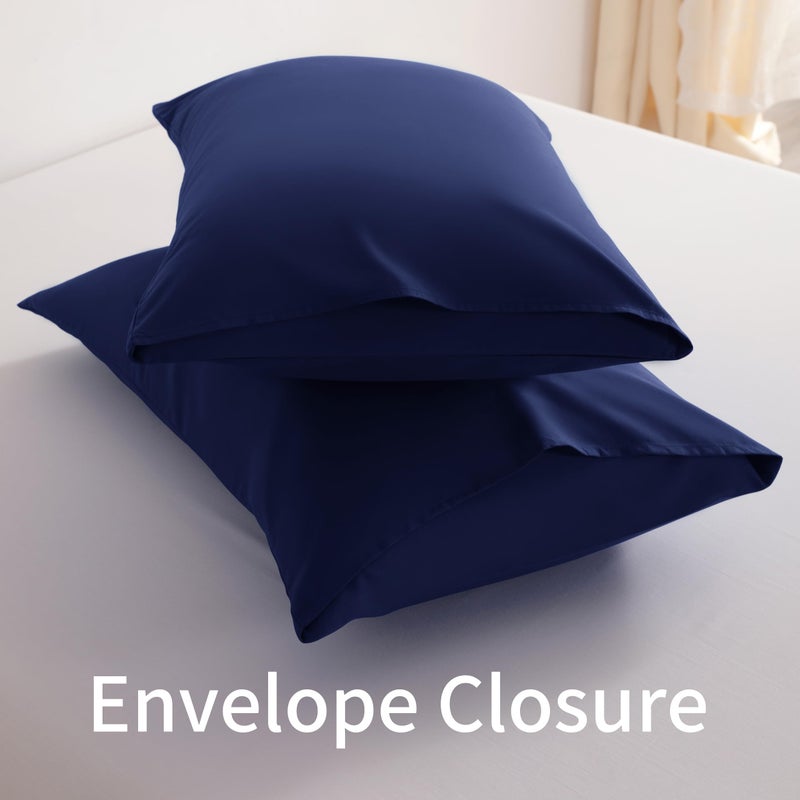 BEDSUM Microfiber Standard Pillowcases Set of 2, Soft Wrinkle Resistant and Easy Care Pillow Cases with Envelope Closure for Kids, 20x26 inches, Navy Blue - Image 3